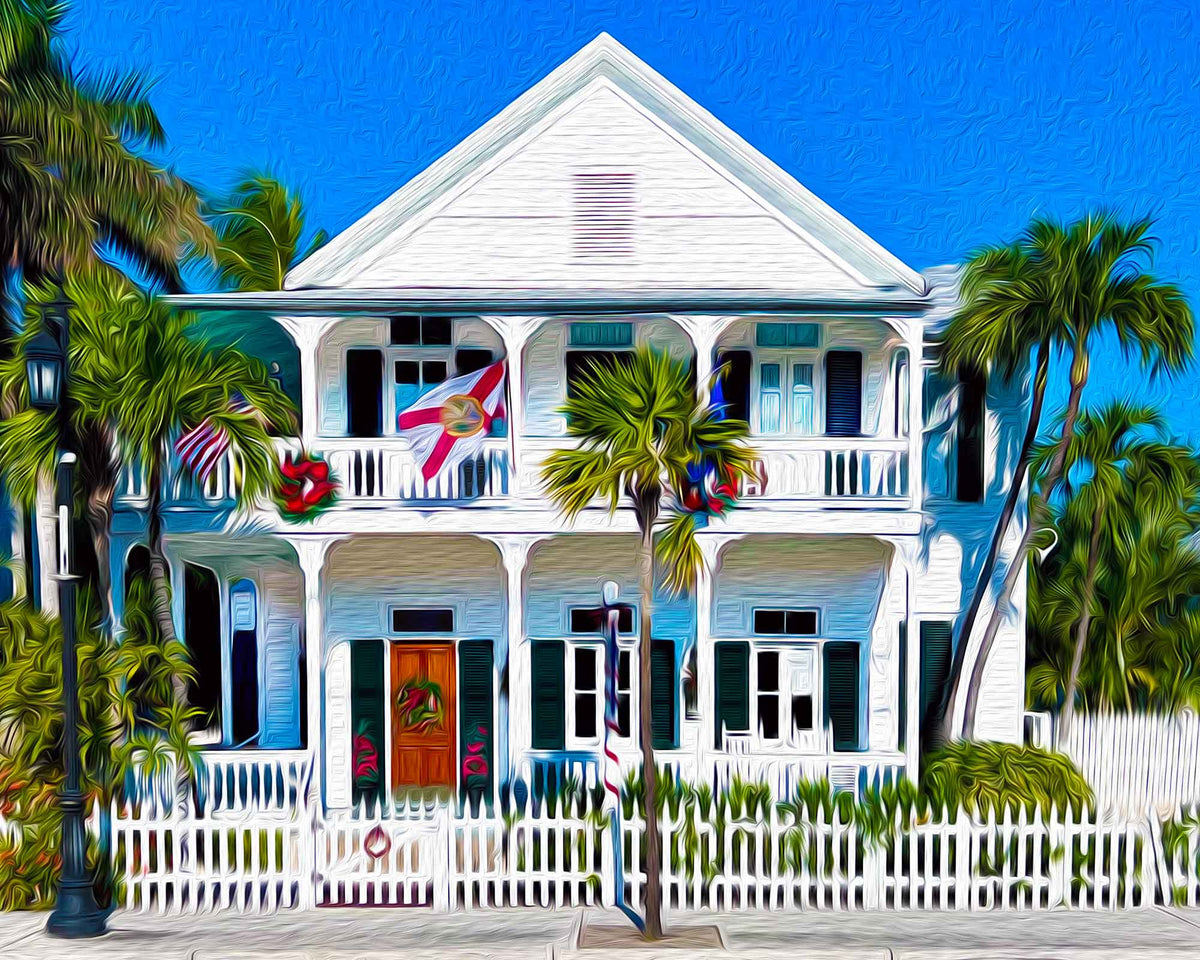 Key West Conch Houses, Bicycles, Palm Trees on Lime Green Dog Collar