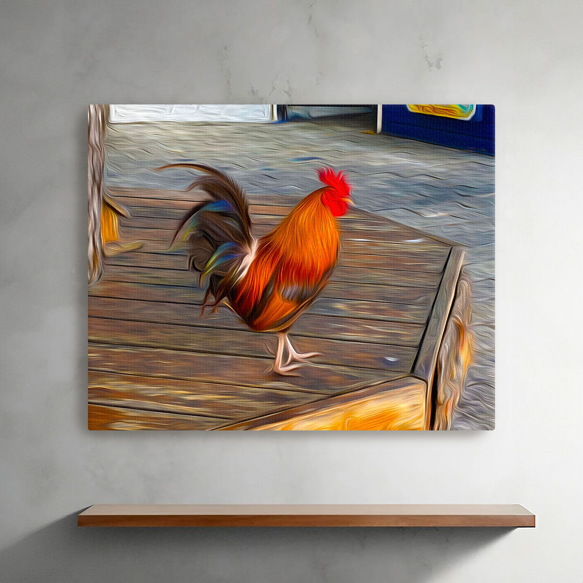 Beautiful Hand Textured Art outlets Canvas Print Rooster in Gold Frame