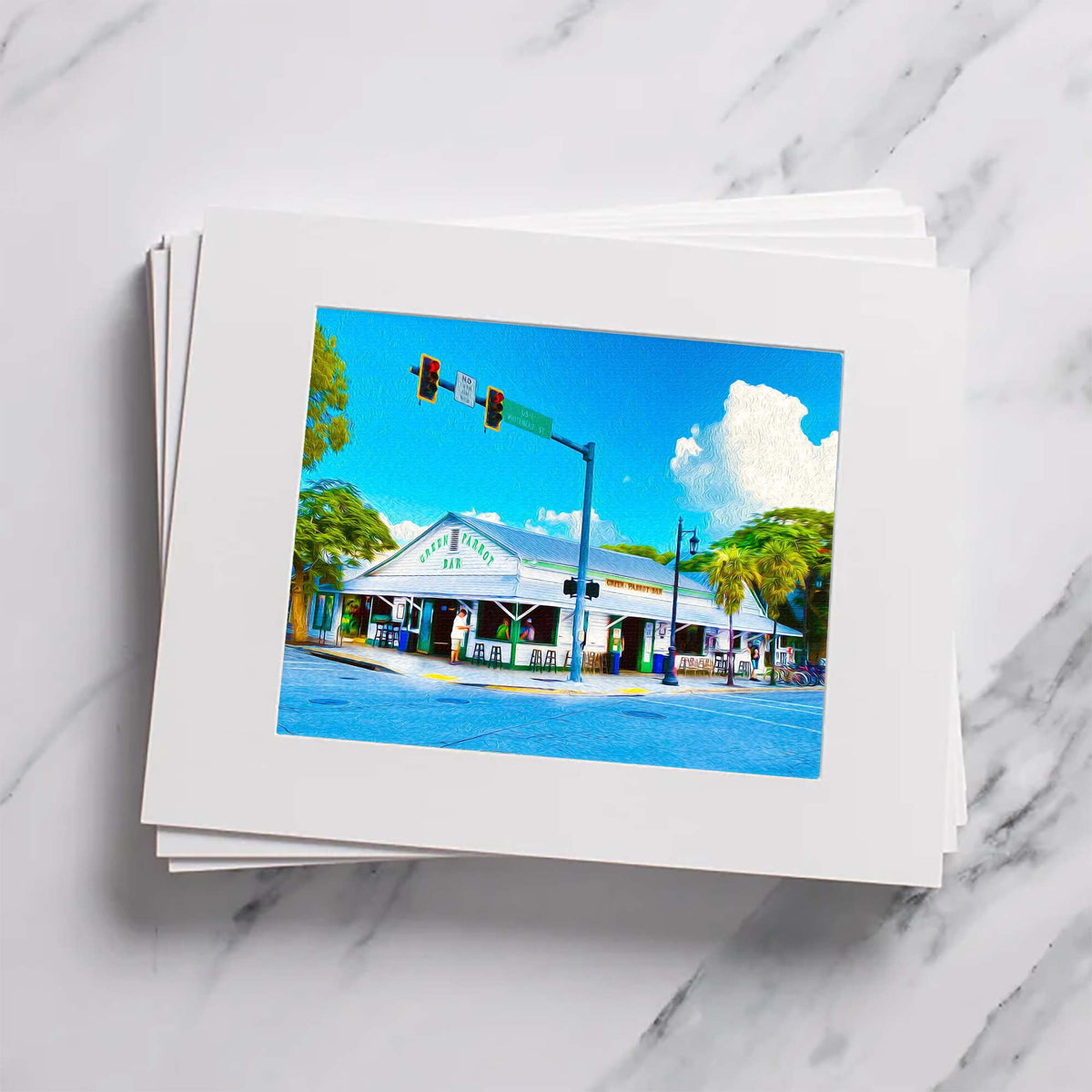 Green Parrot Bar Matted Print