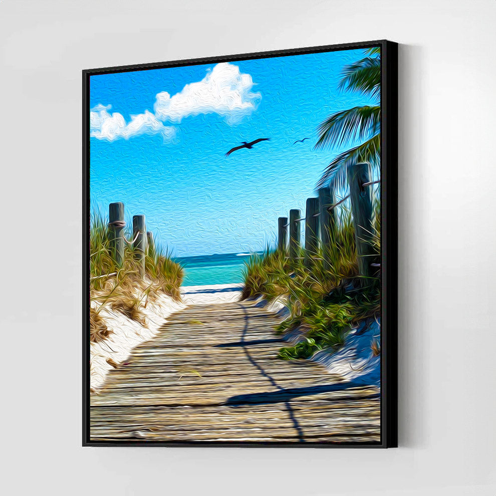 静謐な海と桟橋のモノクロアート「BLUE PIER」｜MAJOR AKOS 限定 Smathers Beach with Boardwalk | A Backyards of Key West Art